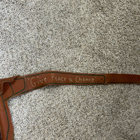 Hand Made Fringed Leather Waist Bag with Peace Sign - Picture 14 of 15